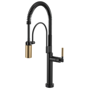 Brizo Litze®: SmartTouch Semi-Professional Kitchen Faucet – Knurled Handle In Matte Black / Luxe Gold