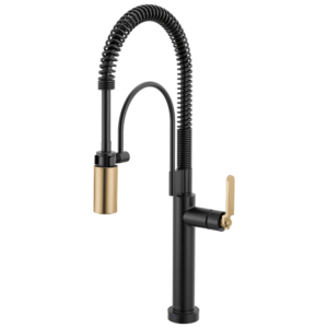 Brizo Litze®: SmartTouch Semi-Professional Kitchen Faucet – Industrial Handle In Matte Black / Luxe Gold