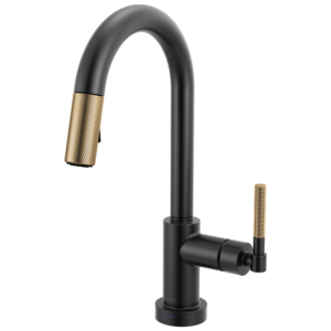 Brizo Litze®: Smarttouch Pull-Down Prep Faucet with Arc Spout – Knurled Handle In Matte Black / Luxe Gold