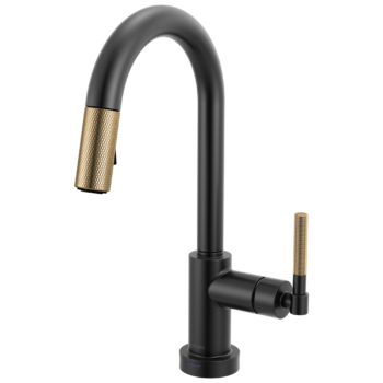 Brizo Litze®: Smarttouch Pull-Down Prep Faucet with Arc Spout - Knurled Handle In Matte Black / Luxe Gold