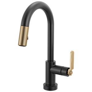 Brizo Litze®: Smarttouch Pull-Down Prep Faucet with Arc Spout – Industrial Handle In Matte Black / Luxe Gold