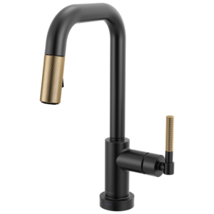 Brizo Litze®: Smarttouch Pull-Down Prep Faucet with Square Spout – Knurled Handle In Matte Black / Luxe Gold