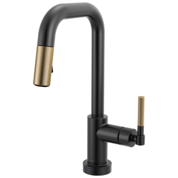 Brizo Litze®: Smarttouch Pull-Down Prep Faucet with Square Spout - Knurled Handle In Matte Black / Luxe Gold
