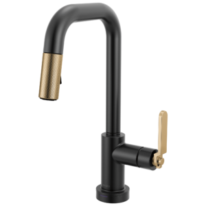 Brizo Litze®: Smarttouch Pull-Down Prep Faucet with Square Spout – Industrial Handle In Matte Black / Luxe Gold
