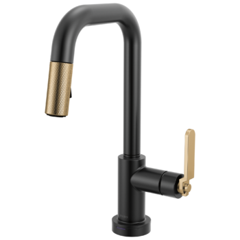 Brizo Litze®: Smarttouch Pull-Down Prep Faucet with Square Spout - Industrial Handle In Matte Black / Luxe Gold