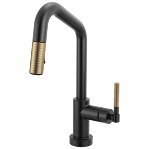 Brizo Litze®: Smarttouch Pull-Down Prep Faucet with Angle Spout – Knurled Handle In Matte Black / Luxe Gold