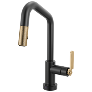 Brizo Litze®: Smarttouch Pull-Down Prep Faucet with Angle Spout – Industrial Handle In Matte Black / Luxe Gold