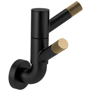 Brizo Litze®: Rotating Double Robe Hook With Knurling In Matte Black / Luxe Gold