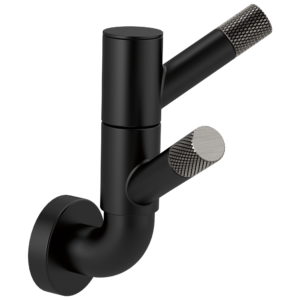 Brizo Litze®: Rotating Double Robe Hook With Knurling In Matte Black / Luxe Steel