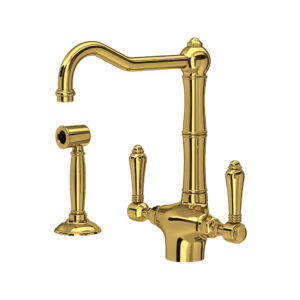 ROHL Acqui® Two Handle Kitchen Faucet With Side Spray In Unlacquered Brass