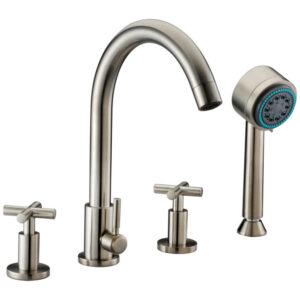 Dawn® 4-hole Tub Filler with Personal Handshower and Cross Handles, Brushed Nickel