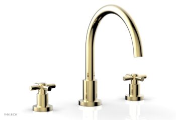 Phylrich BASIC Deck Tub Set - Tubular Cross Handles D1134C - Polished Brass Uncoated