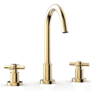 Phylrich BASIC Widespread Faucet, 10 1/2″ High Spout, Tubular Cross Handles D134 – Satin Brass