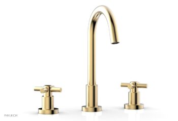 Phylrich BASIC Widespread Faucet, 10 1/2" High Spout, Tubular Cross Handles D134 - Satin Brass