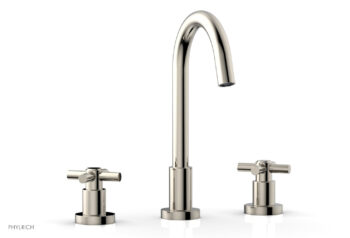 Phylrich BASIC Widespread Faucet, 10 1/2" High Spout, Tubular Cross Handles D134 - Polished Nickel