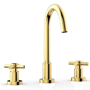 Phylrich BASIC Widespread Faucet, 10 1/2″ High Spout, Tubular Cross Handles D134 – Polished Gold