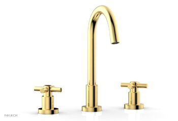 Phylrich BASIC Widespread Faucet, 10 1/2" High Spout, Tubular Cross Handles D134 - Polished Gold