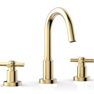 Phylrich BASIC Widespread Faucet, 8 1/2″ High Spout, Tubular Cross Handles D135 – Satin Brass