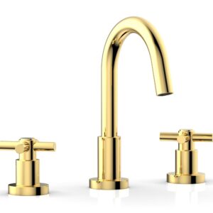 Phylrich BASIC Widespread Faucet, 8 1/2″ High Spout, Tubular Cross Handles D135 – Polished Gold