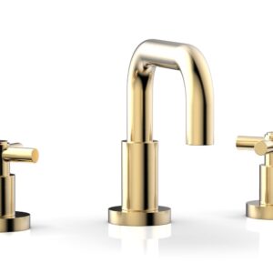 Phylrich BASIC Widespread Faucet, 6 3/8″ High Spout, Tubular Cross Handles D136 – Satin Brass