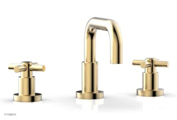 Phylrich BASIC Widespread Faucet, 6 3/8" High Spout, Tubular Cross Handles D136 - Satin Brass