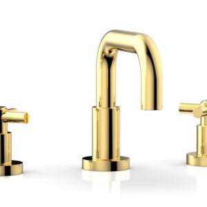 Phylrich BASIC Widespread Faucet, 6 3/8″ High Spout, Tubular Cross Handles D136 – Polished Gold
