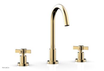 Phylrich BASIC Widespread Faucet, 10 1/2" High Spout, Blade Cross Handles D137 - Satin Brass