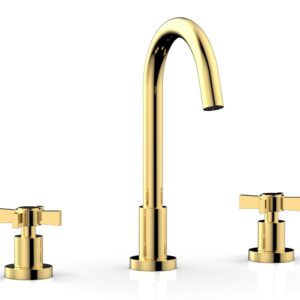 Phylrich BASIC Widespread Faucet, 10 1/2″ High Spout, Blade Cross Handles D137 – Polished Gold