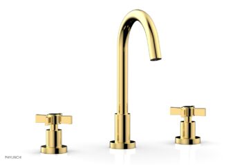 Phylrich BASIC Widespread Faucet, 10 1/2" High Spout, Blade Cross Handles D137 - Polished Gold