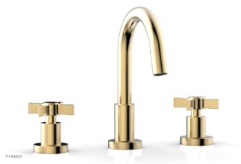 Phylrich BASIC Widespread Faucet, 8 1/2" High Spout, Blade Cross Handles D138 - Satin Brass