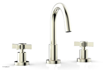 Phylrich BASIC Widespread Faucet, 8 1/2" High Spout, Blade Cross Handles D138 - Satin Nickel