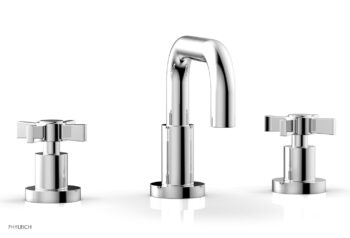 Phylrich Basic Widespread Faucet, 6 3/8" High Spout, Blade Cross Handles D139 - Polished Chrome