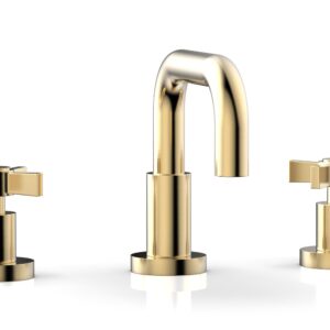 Phylrich Basic Widespread Faucet, 6 3/8″ High Spout, Blade Cross Handles D139 – Satin Brass