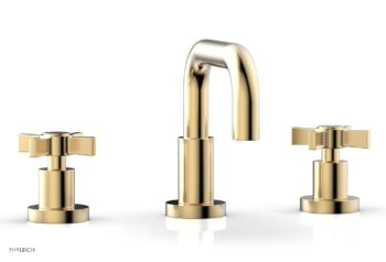Phylrich Basic Widespread Faucet, 6 3/8" High Spout, Blade Cross Handles D139 - Satin Brass