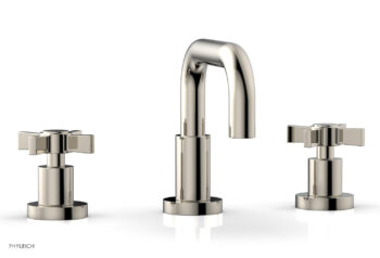 Phylrich Basic Widespread Faucet, 6 3/8" High Spout, Blade Cross Handles D139 - Polished Nickel