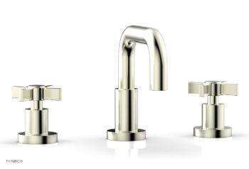 Phylrich Basic Widespread Faucet, 6 3/8" High Spout, Blade Cross Handles D139 - Satin Nickel