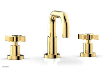 Phylrich Basic Widespread Faucet, 6 3/8" High Spout, Blade Cross Handles D139 - Polished Gold