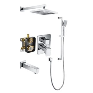 Dawn® Biscayne 3-way Shower Combo Set Wall Mounted Showerhead with Slide bar handheld shower and tub spout, Chrome