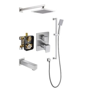Dawn®  Biscayne 3-way Shower Combo Set Wall Mounted Showerhead with Slide bar handheld shower and tub spout, Brushed Nickel