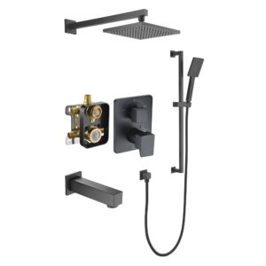Dawn® Biscayne 3-way Shower Combo Set Wall Mounted Showerhead with Slide bar handheld shower and tub spout, Matte Black
