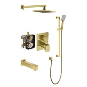 Dawn® Biscayne 3-way Shower Combo Set Wall Mounted Showerhead with Slide bar handheld shower and tub spout, Matte Gold