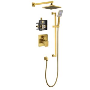Dawn® Big Sur 2-way Shower Combo Set Wall Mounted Showerhead with Slide bar handheld shower , Matte Gold