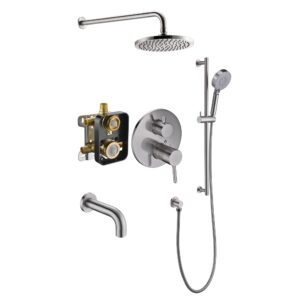 Dawn® Joshua Tree 3-way Shower Combo Set Wall Mounted Showerhead with Slide bar handheld shower and tub spout, Brushed Nickel
