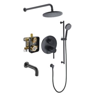 Dawn® Joshua Tree 3-way Shower Combo Set Wall Mounted Showerhead with Slide bar handheld shower and tub spout, Matte Black