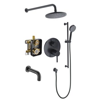 Dawn®  Joshua Tree  3-way Shower Combo Set Wall Mounted Showerhead with Slide bar handheld shower and tub spout, Matte Black