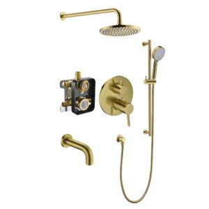 Dawn® Joshua Tree 3-way Shower Combo Set Wall Mounted Showerhead with Slide bar handheld shower and tub spout, Matte Gold