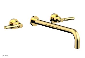 Phylrich BASIC Wall Lavatory Set 14" Spout - Lever Handles DWL130-14 - Polished Gold