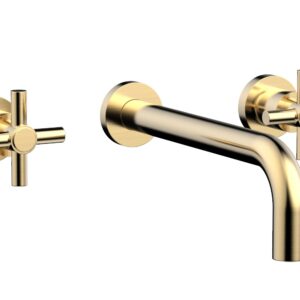 Phylrich BASIC Wall Lavatory Set 10″ Spout – Tubular Cross Handles DWL134-10 – Satin Brass