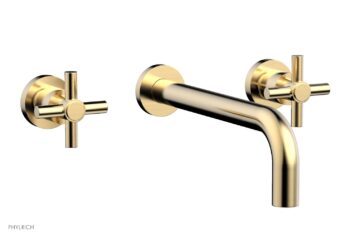 Phylrich BASIC Wall Lavatory Set 10" Spout - Tubular Cross Handles DWL134-10 - Satin Brass