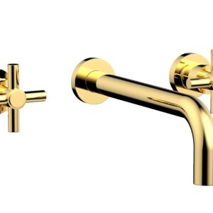 Phylrich BASIC Wall Lavatory Set 10″ Spout – Tubular Cross Handles DWL134-10 – Polished Gold